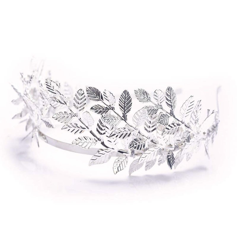 Chargances Handmade Bridal Wedding Crown Leaf Headband Women Leaf Tiara Headpiece Weeding Hair Accessories Leaf Headpiece Jewelry for Women and Girls(Silver) - Image 4